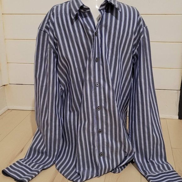 7 Diamonds Designer Long Sleeve Button Down Men's Shirt, purple and blues Size L - Picture 2 of 10